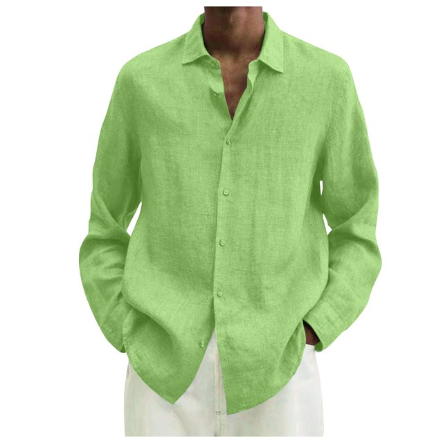 Designer Spring Summer Men's Casual Cotton Linen Solid Color Long Sleeve Shirts Loose Shirts XL