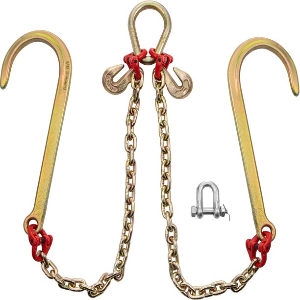 VEVOR Tow Chain Bridle with 15in J Hooks, V Bridle Chain 5/16in x 2ft Grade 80, Heavy Duty J