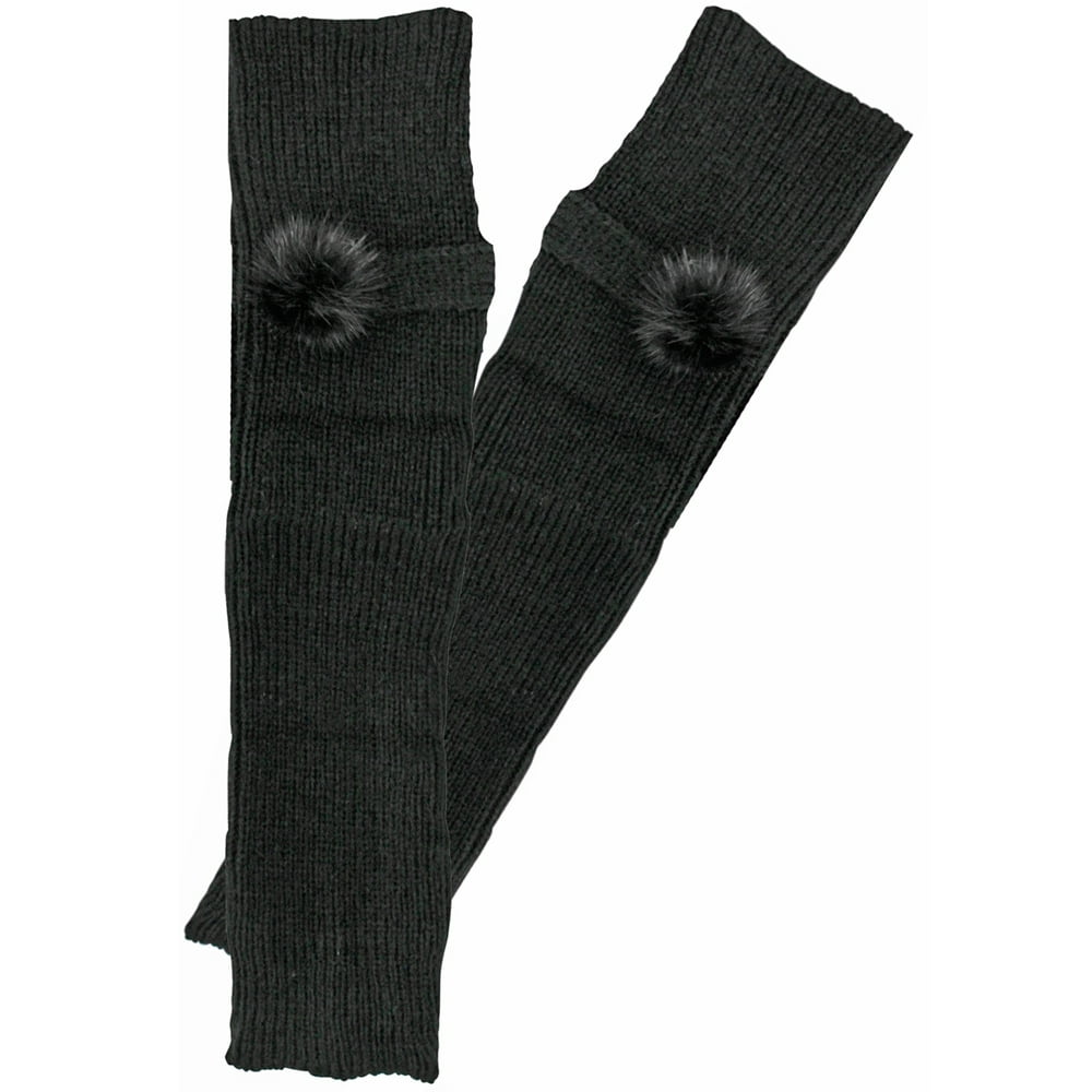 Black Knit Arm Warmers With Faux Fur Button