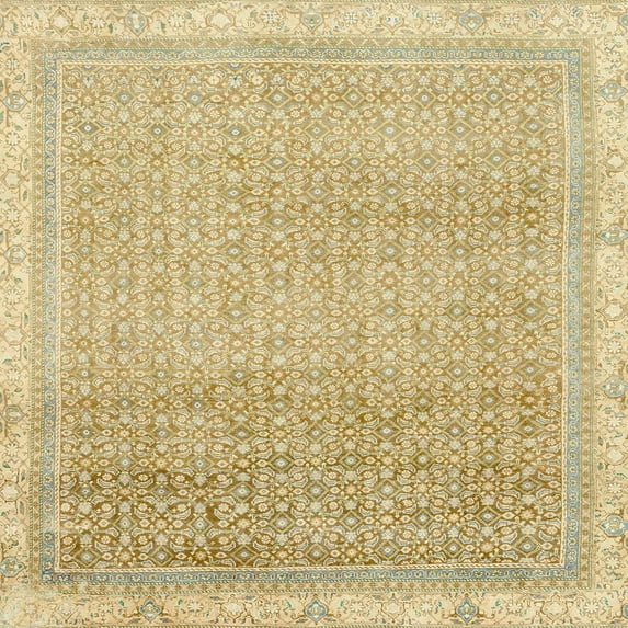 Ahgly Company Machine Washable Indoor Square Abstract Brown Gold Area Rugs, 6' Square
