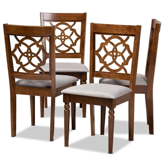 Bowery Hill Gray Upholstered Walnut Wood 4-Piece Dining Chair Set
