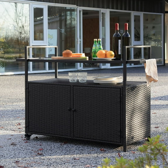 Versatile Utility Rustic Charm Smooth 360-Degree Wheels Outdoor Serving Cart for BBQs, Garden Parties, and More