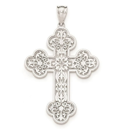 Filigree Christian Cross - 925 Sterling Silver Polished Large Filigree Cross Cut-Out Charm Pendant