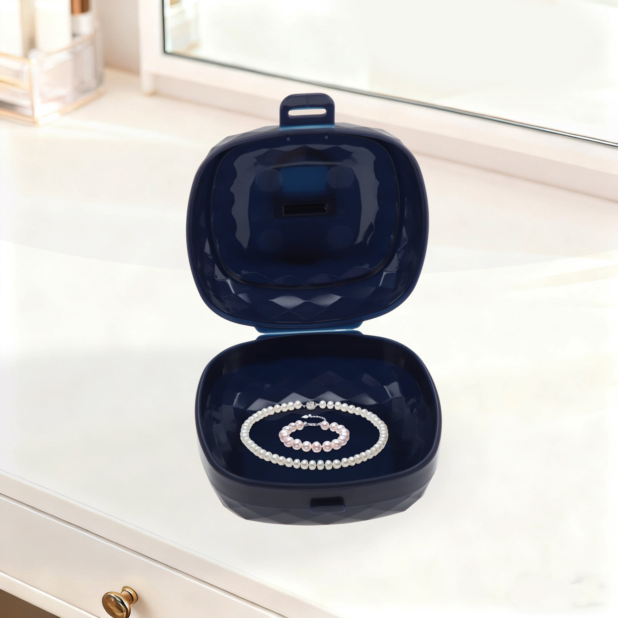 Unique Bargains Multi-Function Stylish Jewelry Box Organizer Single-Layer Navy Blue