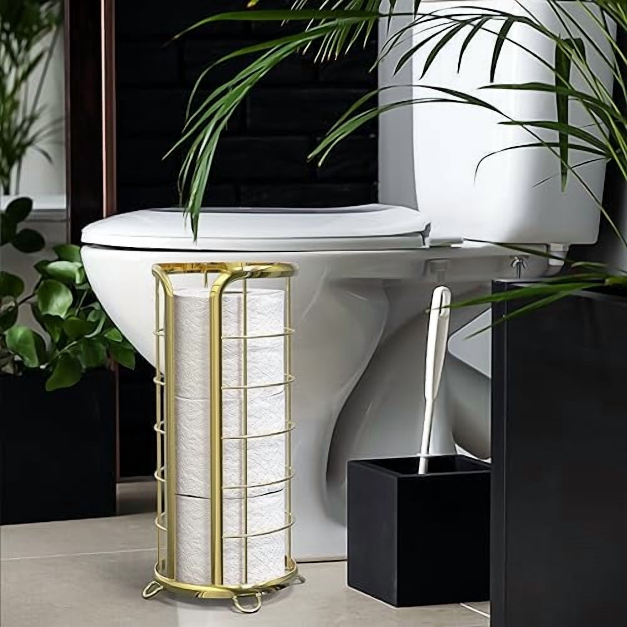 , Gold Toilet Paper Holder, Freestanding Bathroom Tissue Organizer, Minimalistic Storage Solution, Modern & Stylish Design [Holds MEGA Rolls]