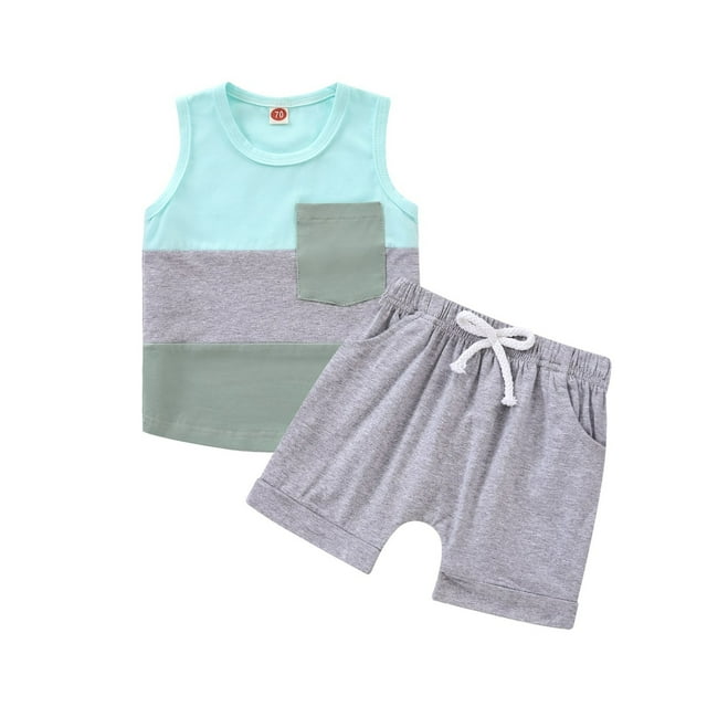 IFNWSV Ensembles d'Été pour Garçons Mode Décontractée Manches Courtes Col Rabattu Bouton Uni Ensembles de Shorts 3 Ans