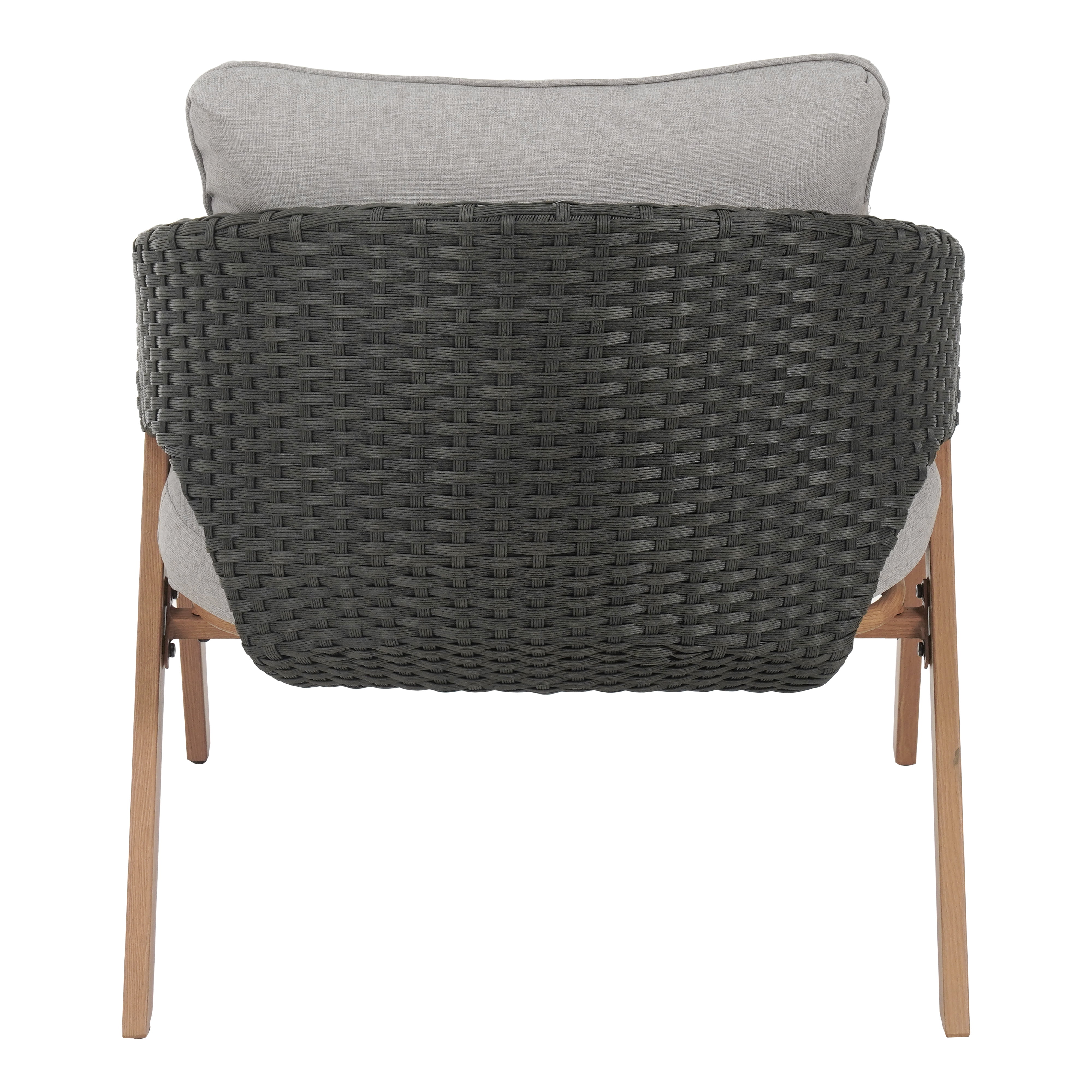 Outdoor Wicker Rattan Cushioned Patio Chairs Set of 2 for Deck Garden Porch, Light Teak