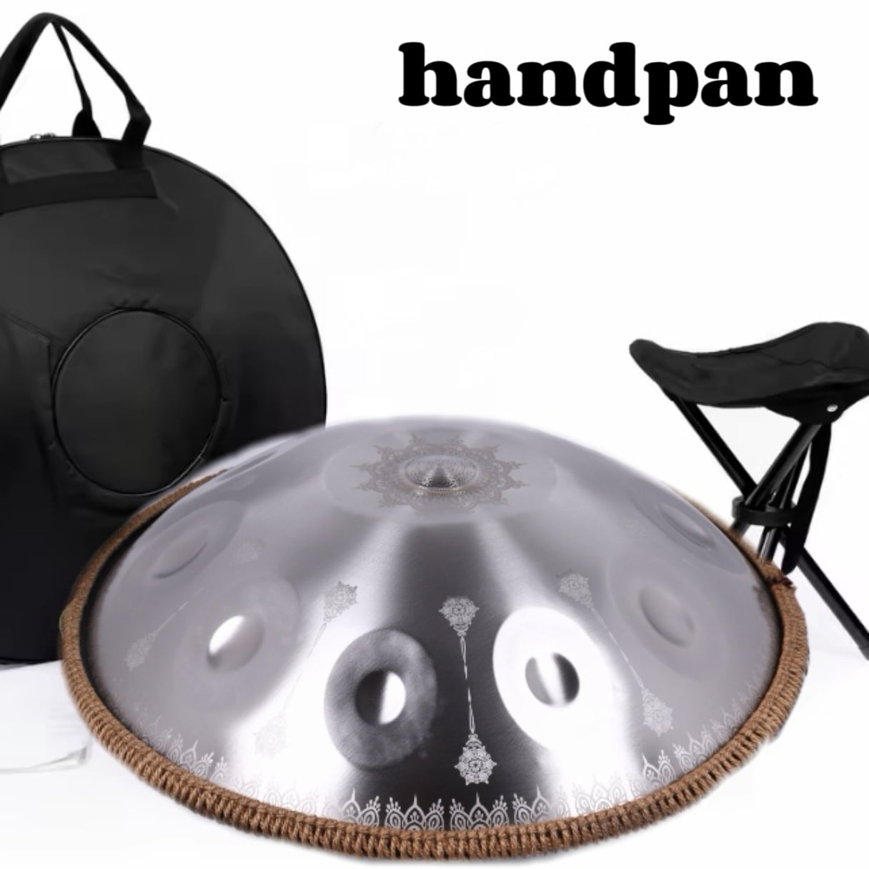 Mandala-Embossed 440Hz Steel Tongue Drum | D Minor 10 Notes Silver Handpan Percussion Instrument