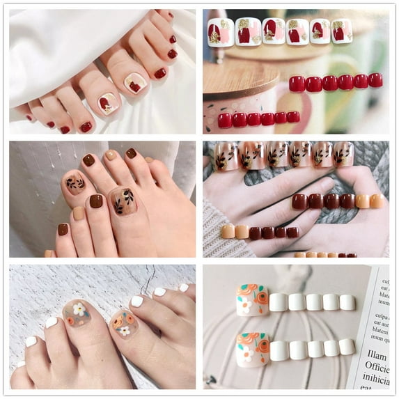 Fofosbeauty 72 pcs Press on Toe Nails, Short Square French Fake Toenails,#6