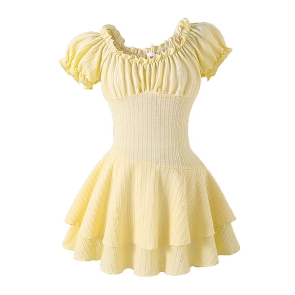 Bmisegm Little Girl Dresses Short Sleeve Ruffle off Shoulder Slim Fit Party Casual Girls Toddler Summer Dress