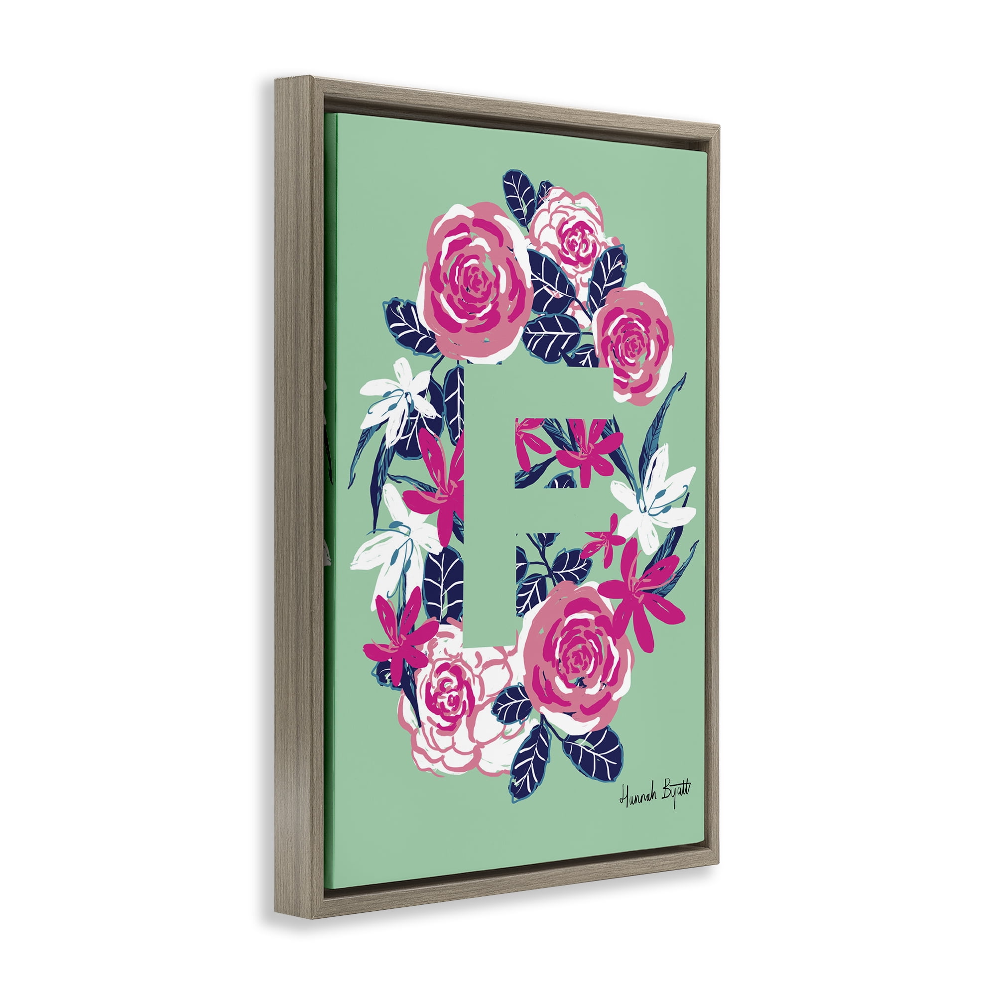 Stupell Industries Floral Bloom Letter F Botanical & Floral Painting Brown Floater Framed Art Print Wall Art, 21 x 31