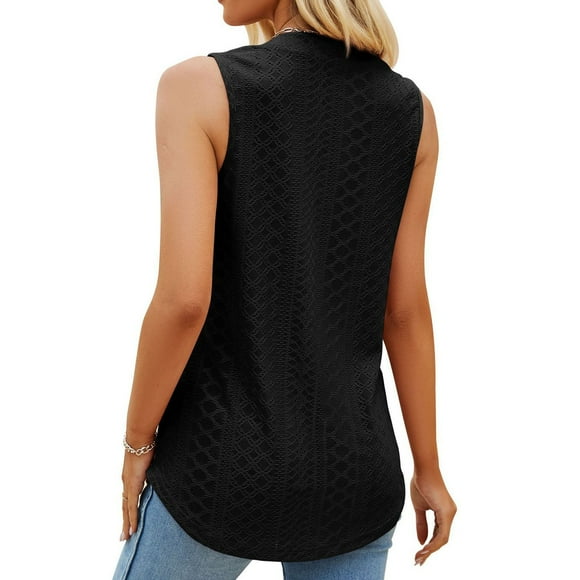 Yuyuzo Women Summer Tank Top Crochet Sleeveless Shirts Casual V Neck Pleated T Shirts Blouses