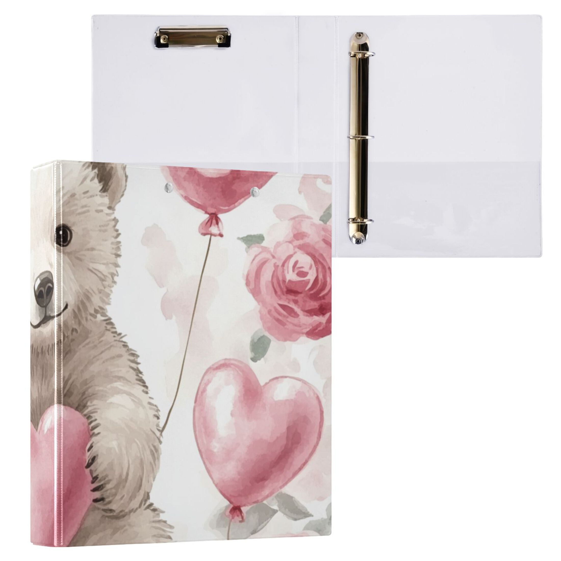 White Bear Floral 3 Ring Binders 1.5 inch Hardcover File Folders with Interior Pockets A4 Size Organizer for School Office Hospital