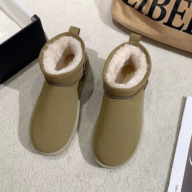 Botas de nieve de terciopelo con fondo grueso para mujer, zapatos de algodón informales y cálidos a la moda coreana para invierno para mujer
