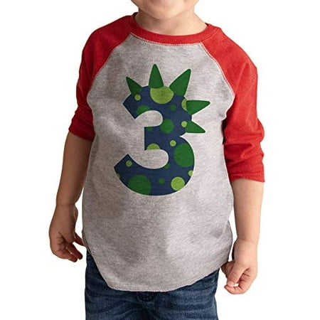 

7 ate 9 Apparel Boy s Three 3rd Third 3 Dinosaur Birthday Dino Red Raglan Tee