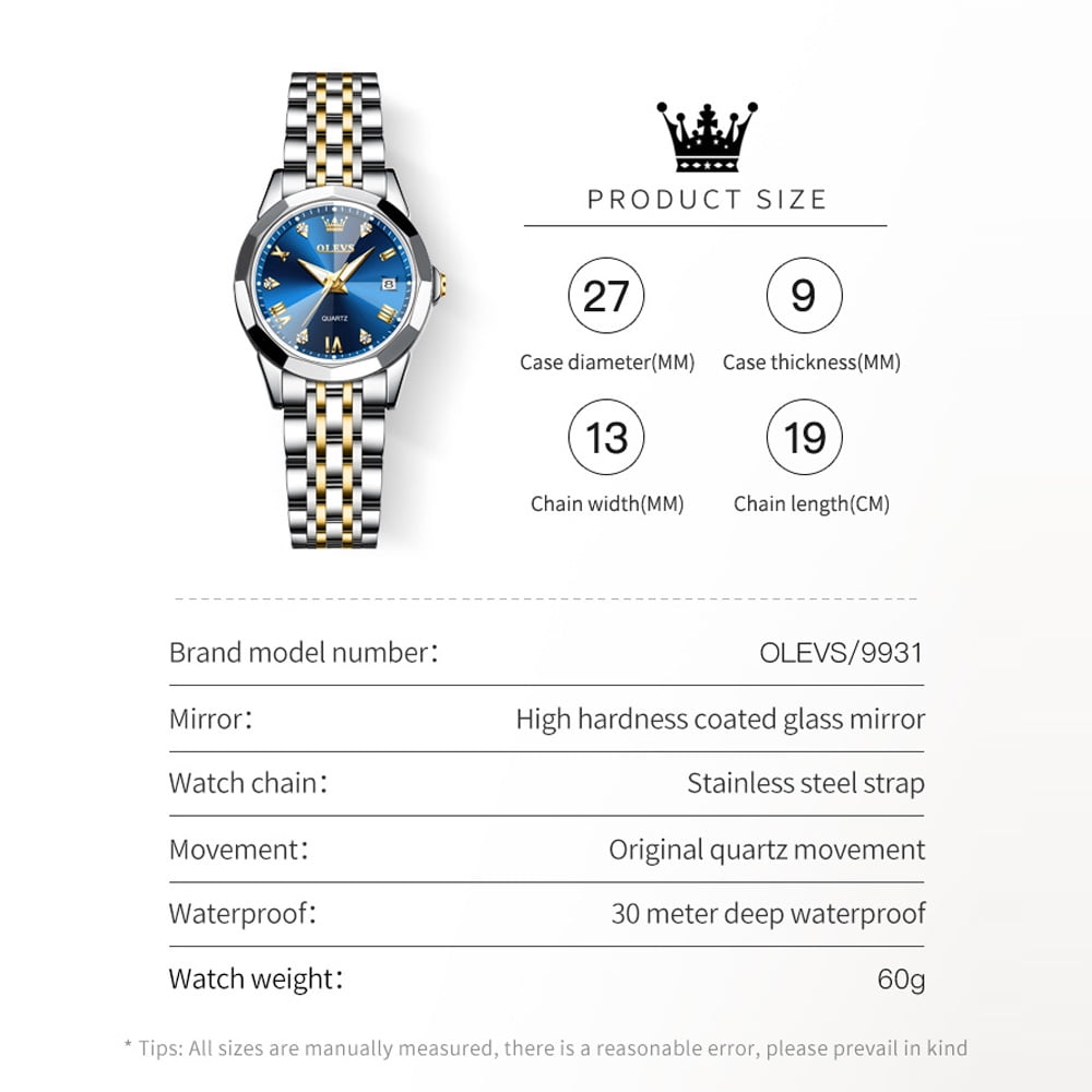 OLEVS Womens Watch Fashion Dress Female Watches for Women Analog Quartz Stainless Steel Waterproof Luminous Two Tone Ladies Wristwatch Reloj para Mujer