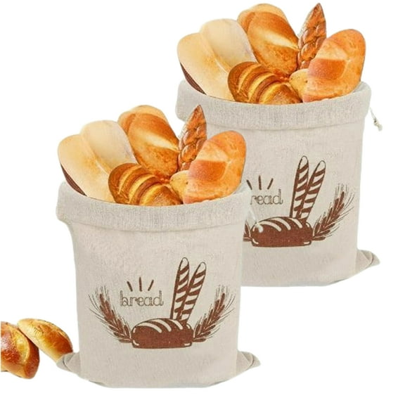 Bxaolu Linen Bread Bags - 2-Pack 15.75"x11.8" Reusable Linen Bread Bags Ideal for Homemade Bread, Unbleached, Reusable Food Storage Cloth Bag - A