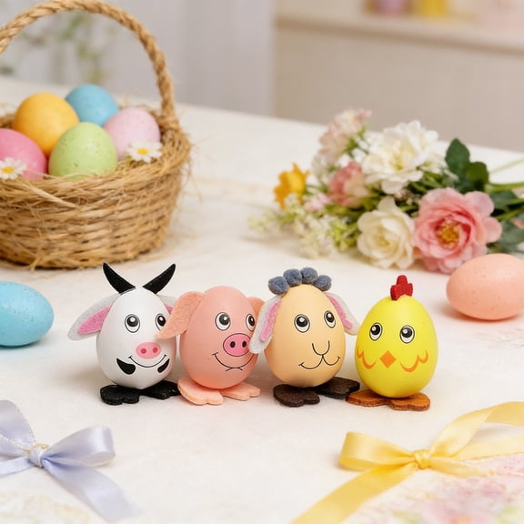 Orangide Easter Animal Figurines Set of 4 Cute Bunny Chick Egg Decorations for Home Office Shelf Table Centerpiece Easter Basket Stuffers