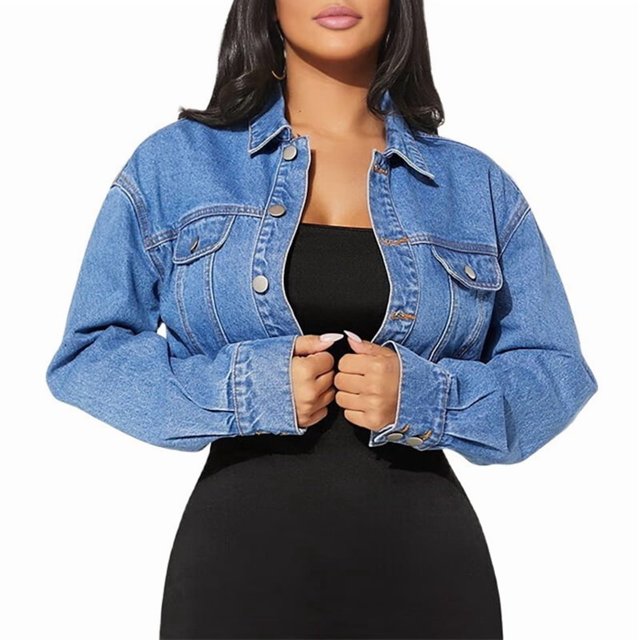 Veste pour Femmes Mode Automne Cardigan à Boutons Manches Longues Courtes Veste à Fermeture Éclair Bleu Clair P