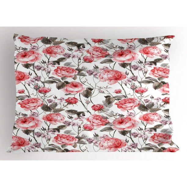 Rose Pillow Sham Classic Vintage Floral Pattern Watercolor Style