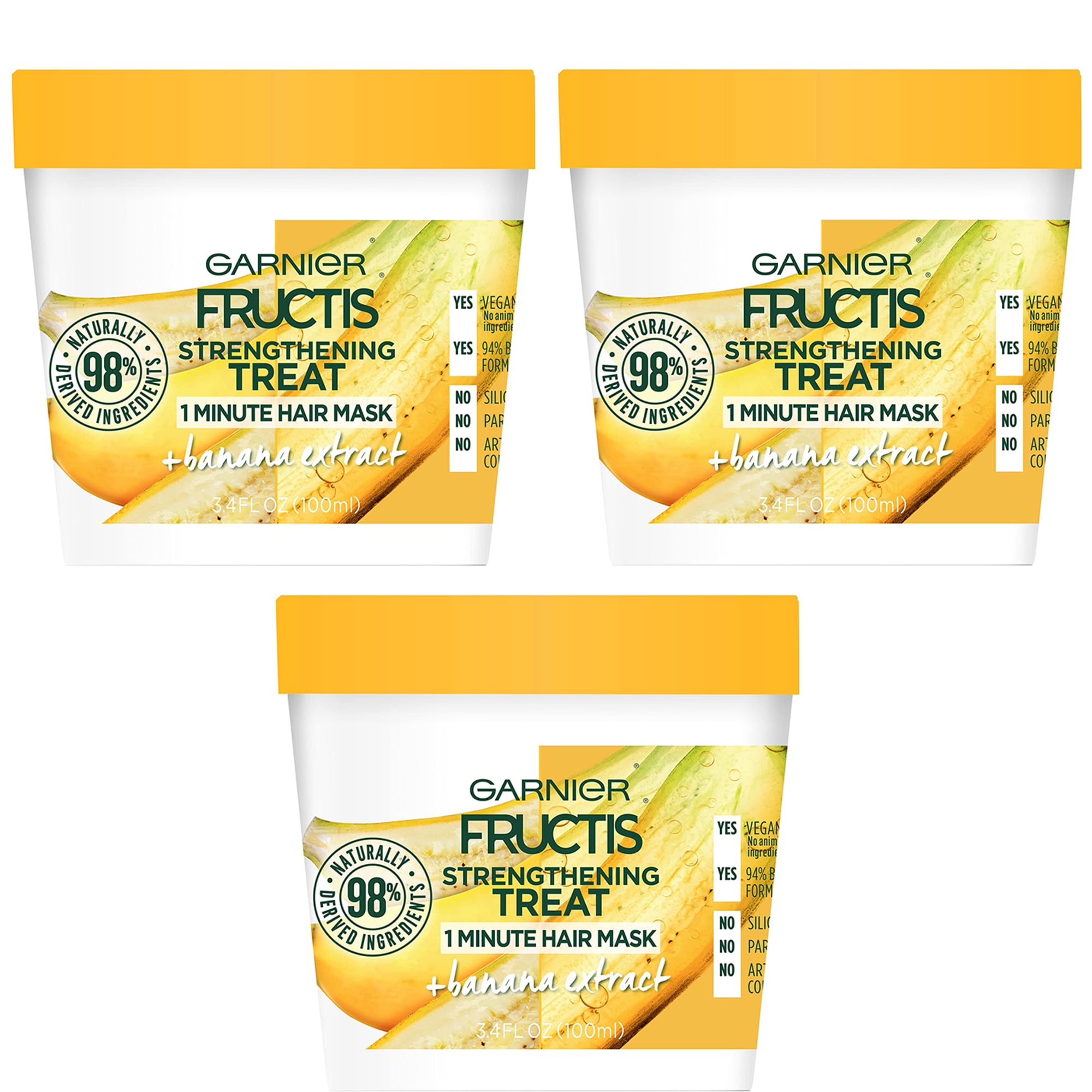 Pack of (3) Garnier Fructis Strengthening Treat 1 Minute Hair Mask with  Banana Extract,  Fl Oz 