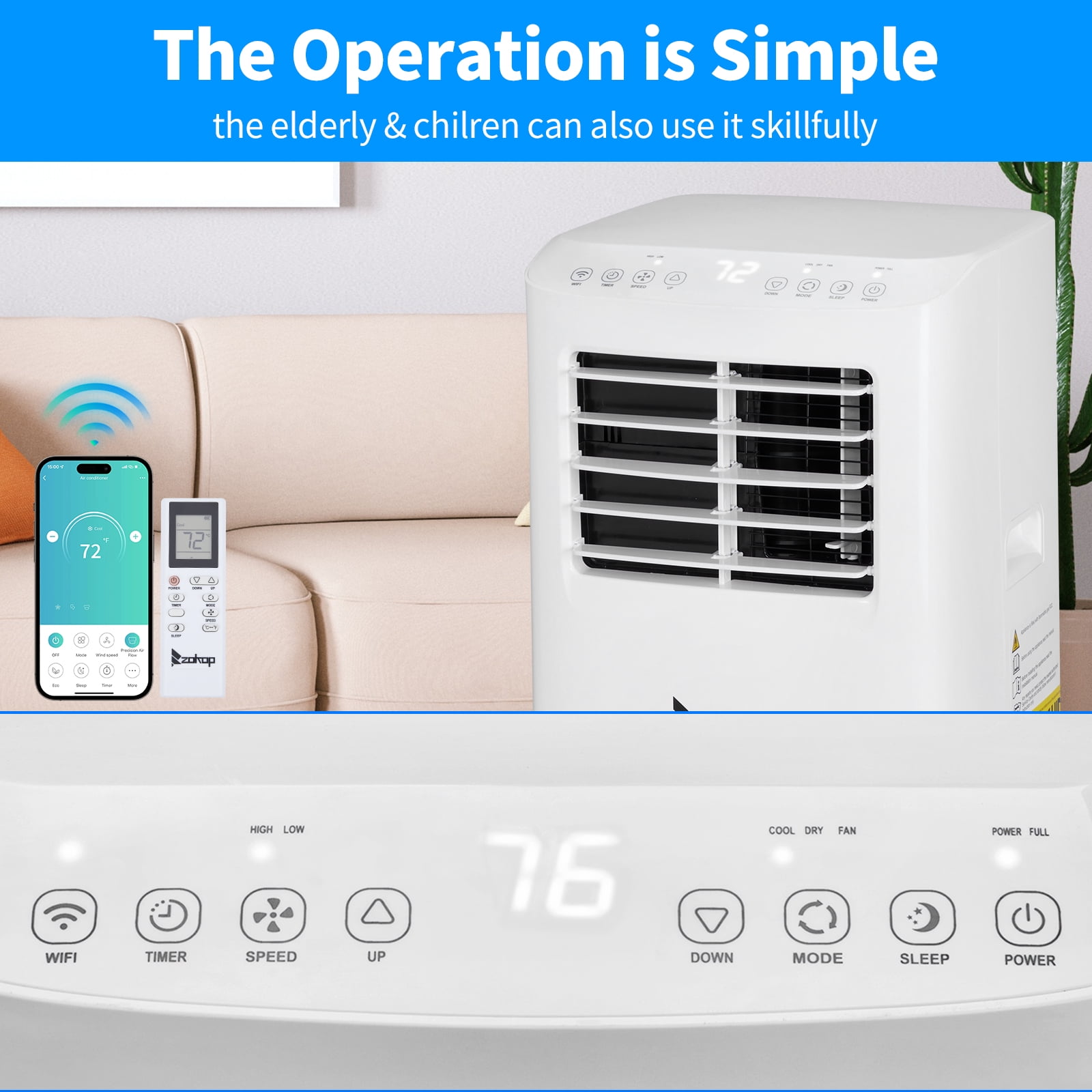 Ktaxon Smart WiFi Enabled 8250BTU (12000BTU ASHRAE) Portable Air Conditioner & Dehumidifier Function w/ Remote