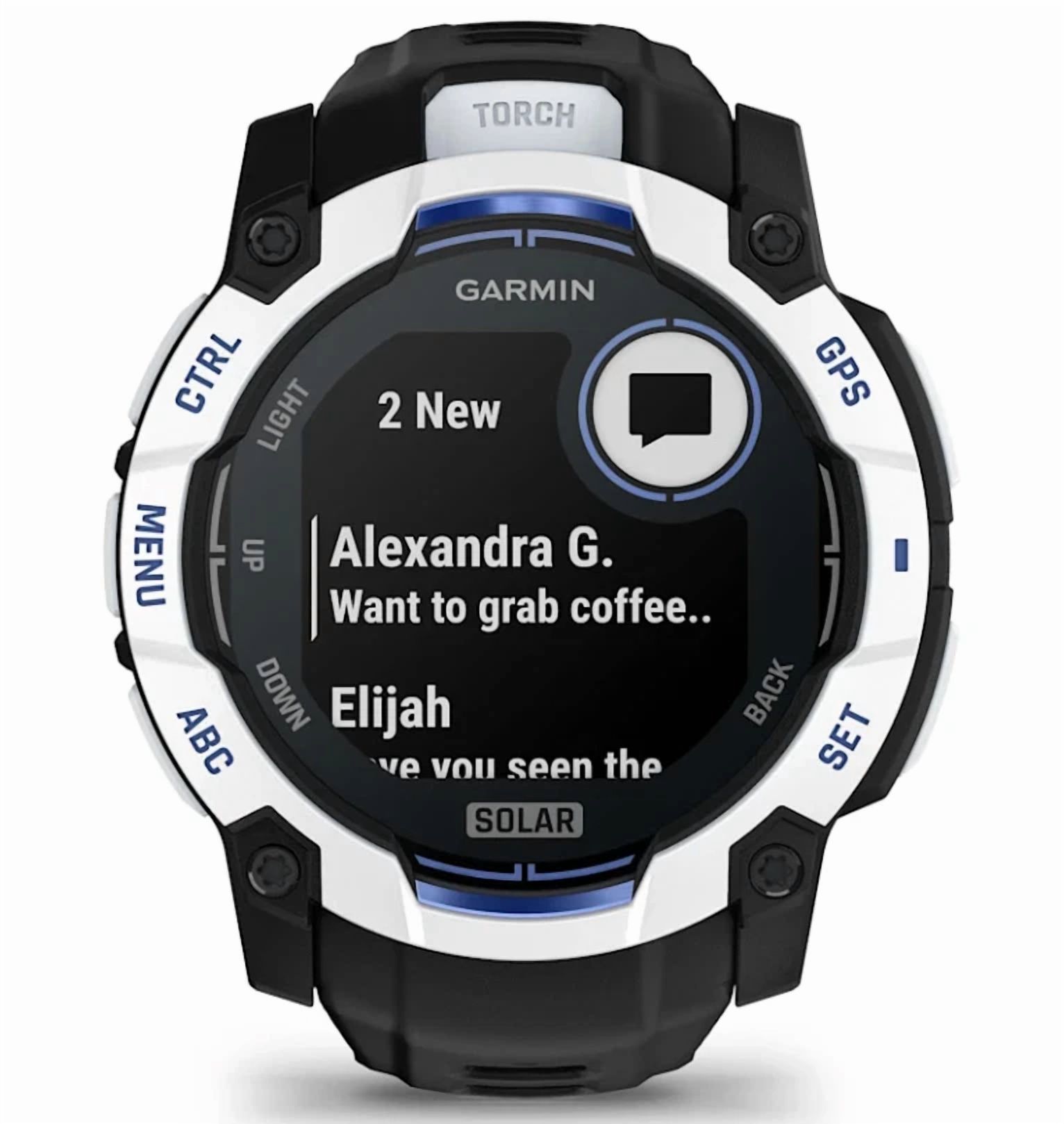 Garmin Instinct 3 Rugged Outdoor GPS Smartwatch 50mm Solar, Supernova Collection, Health & Fitness Tracking, Unlimited Battery, Whitestone/Bolt Blue w/ Wearable4U PowerBank Bundle