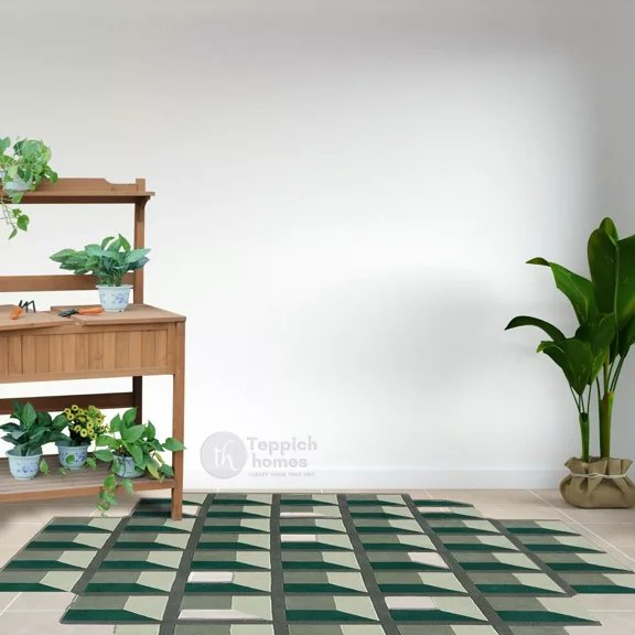 Hand tufted rug, Cube design carpet, Tessellated wool, 9x13, 10x14, 11x13, Living, Bed, room, area rugs