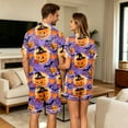 thumbnail image 6 of JULMCOMO Halloween Couples Matching Pajama Sets Pumpkins Print Collared Button Down Holiday Two Piece Sets Cute Printed Comfy Soft Pajamas Purple-Women S, 6 of 7
