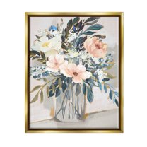 Stupell Industries Pink Overflowing Floral Bouquet Painting Metallic Gold Floating Framed Canvas Print Wall Art, Design by Nina Blue