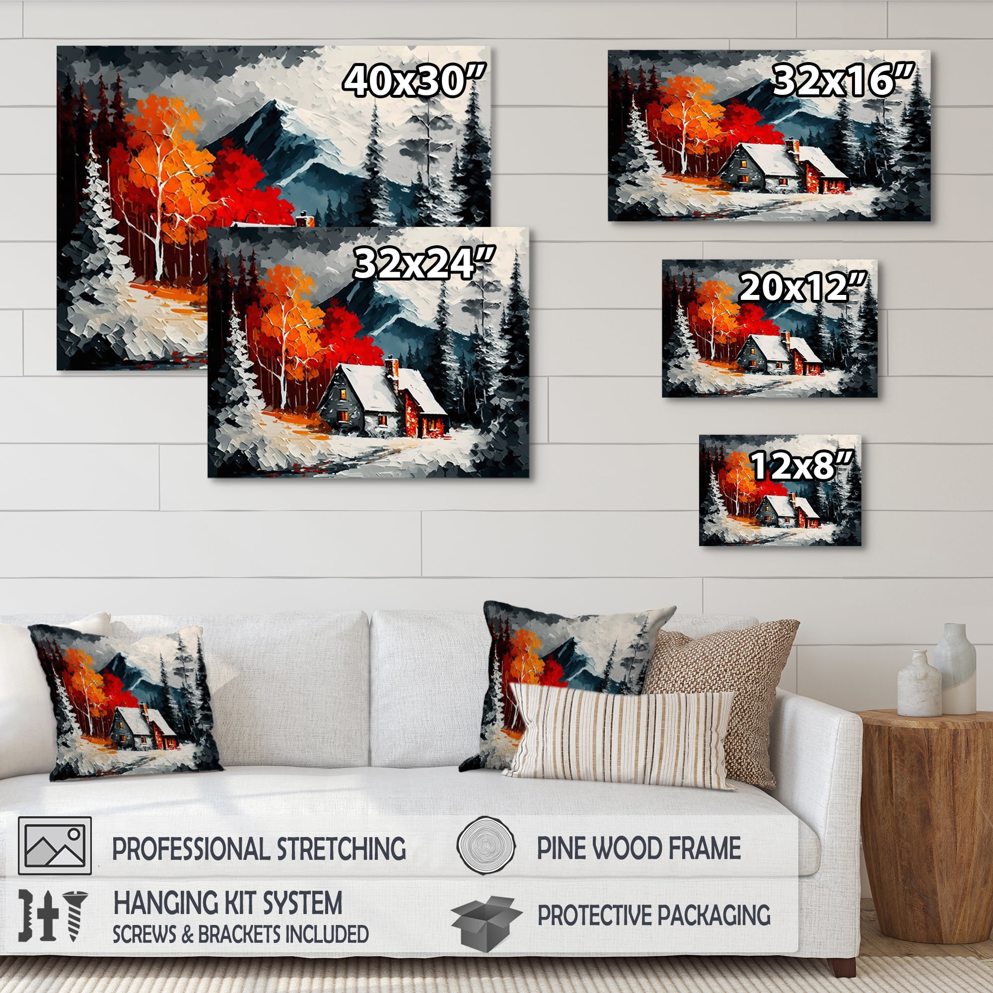 Designart Cabin In The Woods In Winter VII Canvas Wall Art