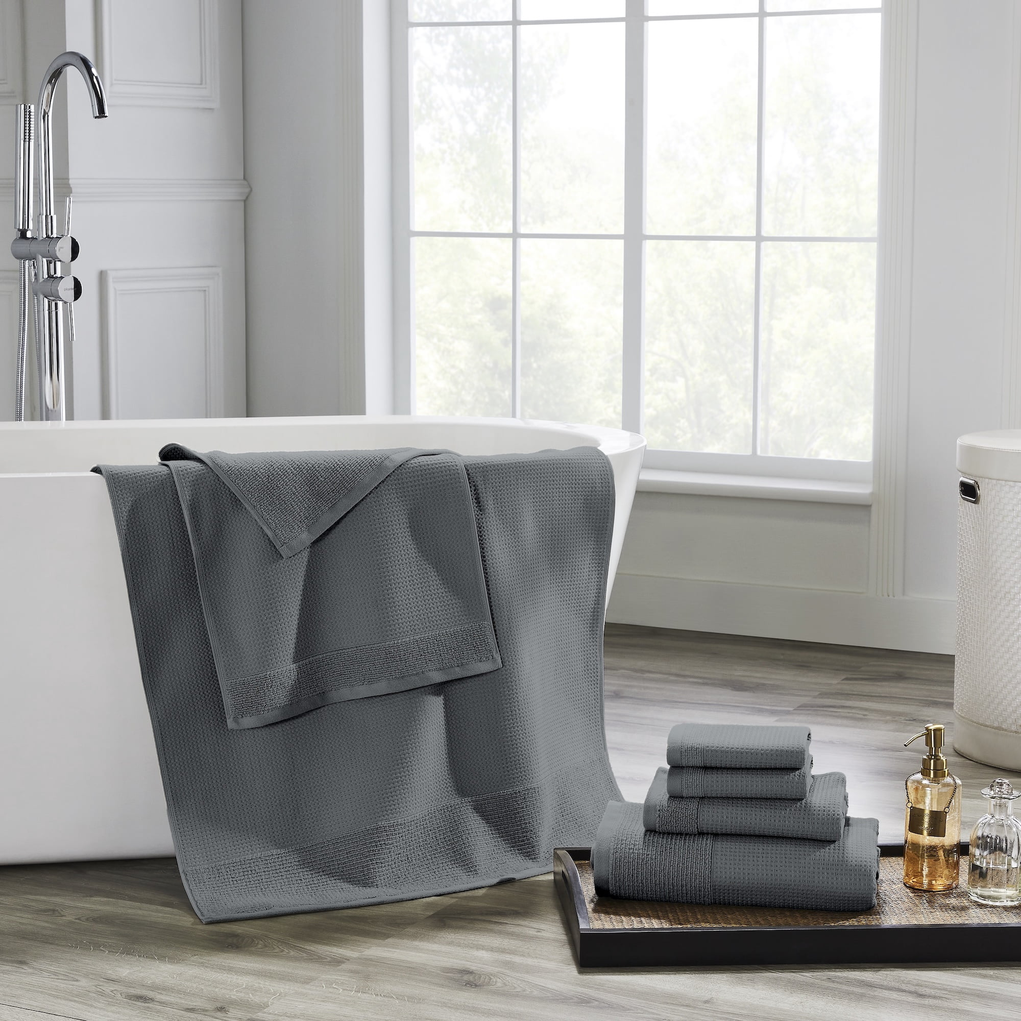 Modern Threads Waffle-Rib 6-Piece Cotton Bath Towel Sets, Carbon