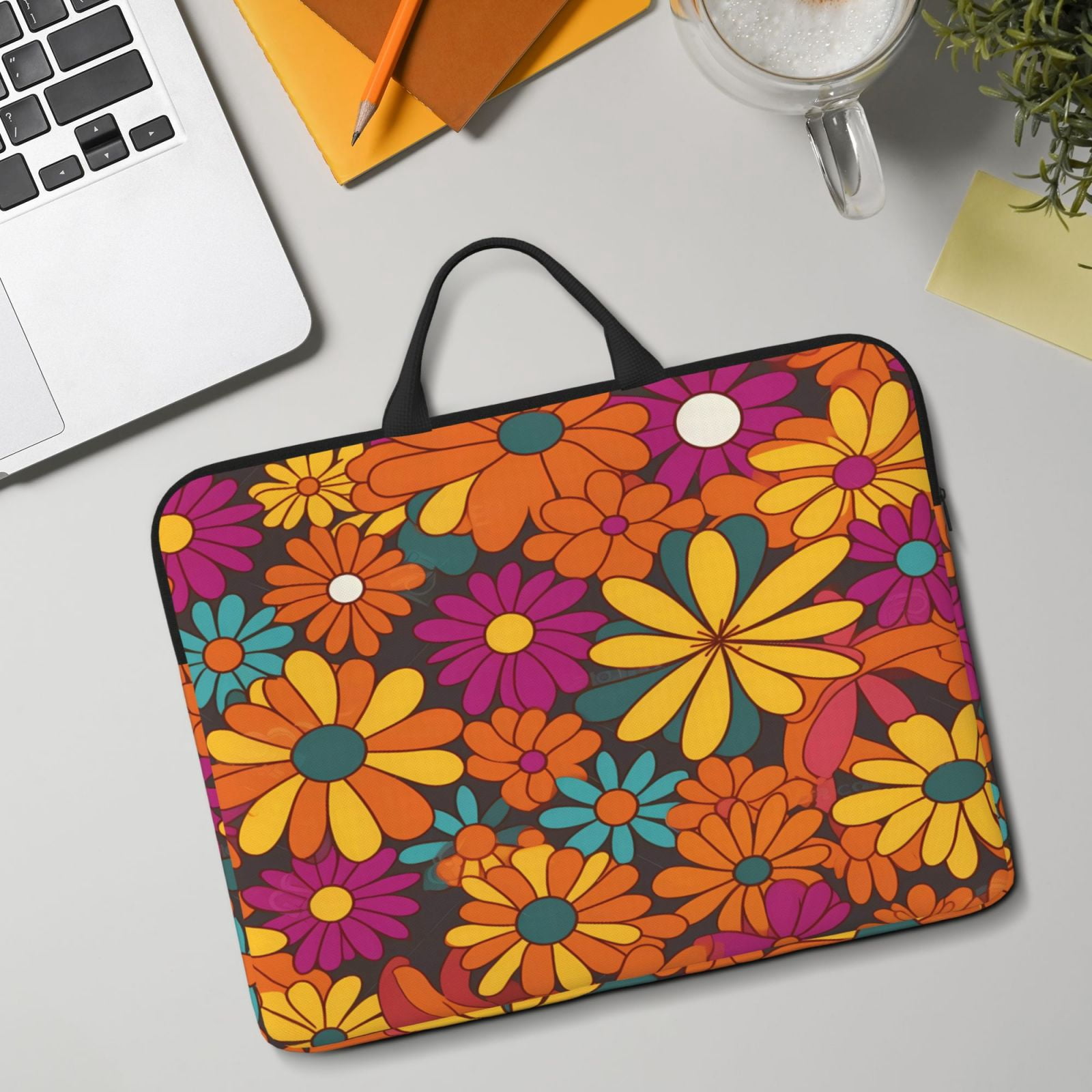 Laptop Sleeve Bag For Women Men 14inch Waterproof Durable Protective Computer Carrying Cover Handle Laptop Case Bag Colorful Floral Pattern Groovy Flowers (2) (1)