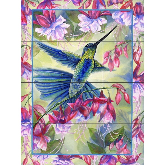 Tile Mural Kitchen Backsplash - Fuchsias Flight-DF - by Denise Freeman
