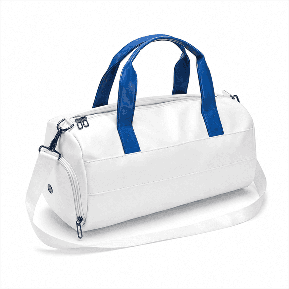 Gym Duffel Bag with Shoe Compartment and Wet Pocket, Water-Resistant PU Leather Carry-On Weekender Bag for Gym, Swimming and Travel, White