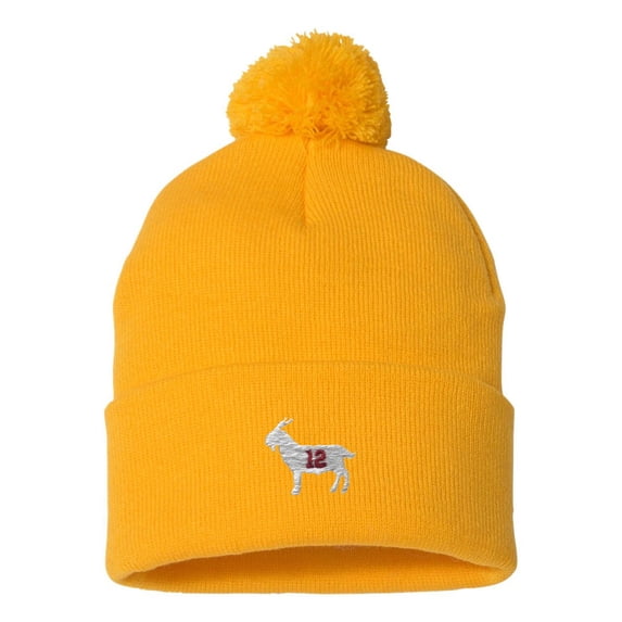 Adult Goat #12 Embroidered Knit Beanie Pom Cap