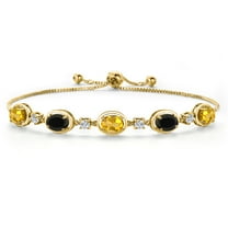 Gem Stone King 18K Yellow Gold Plated Silver Yellow Citrine and Black Onyx and Moissanite Tennis Bracelet for Women | 3.65 Cttw | Gemstone November Birthstone | Oval 7X5MM | Fully Adjustable 10 inch
