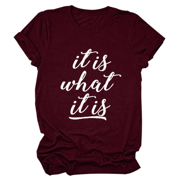 Camiseta de manga corta color vino tinto para mujer, top informal de gran tamaño con estampado de letras blancas