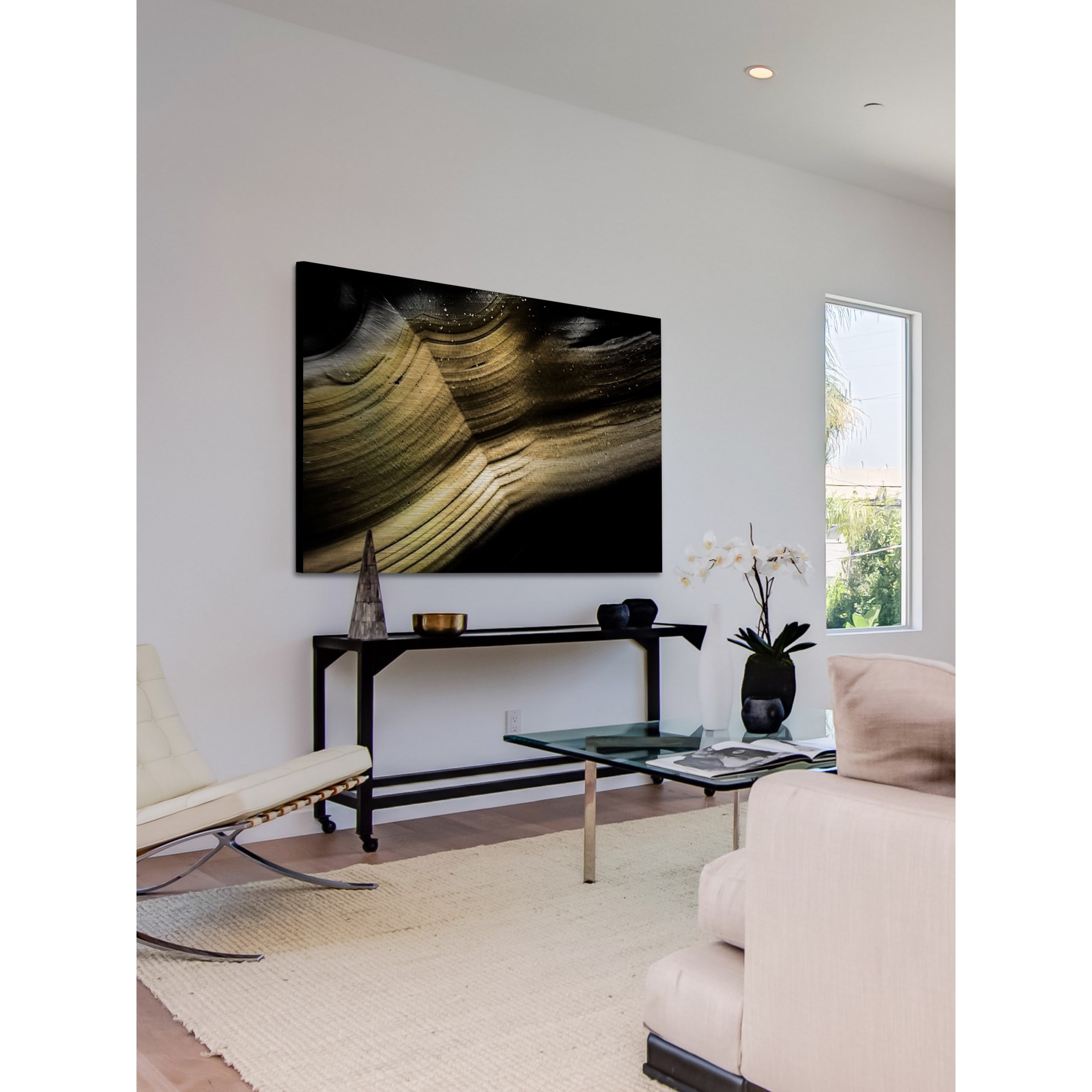 Marmont Hill - "Flowing Gold" Painting Art Print On Brushed Aluminum, 45.0" x 1.5"