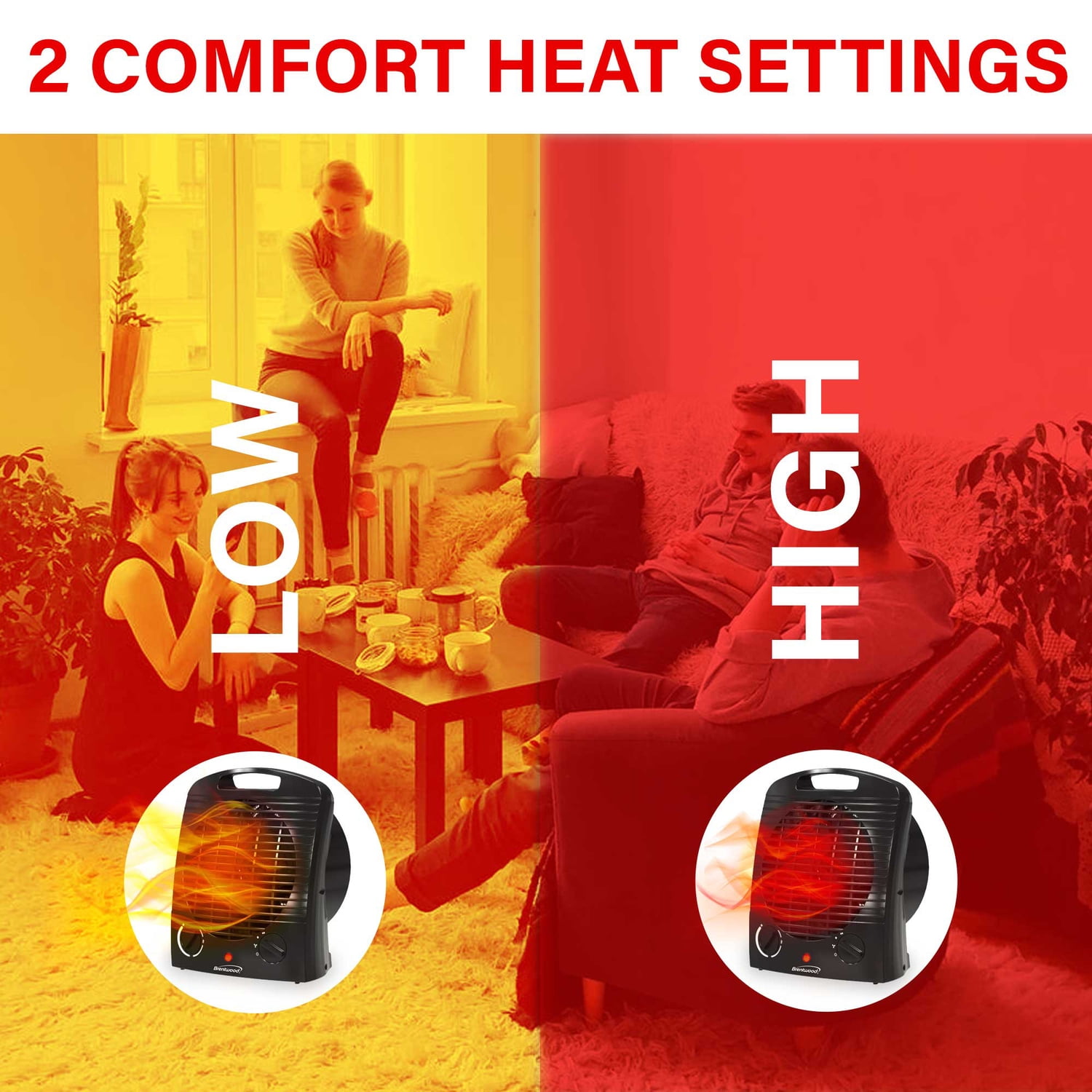 Brentwood 1,500-Watt-Max Portable Electric Space Heater and Fan, Black, H-F306BK