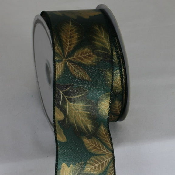 The Ribbon People Olive Green and Gold Fall Leaves Wired Craft Ribbon 2" x 20 Yards