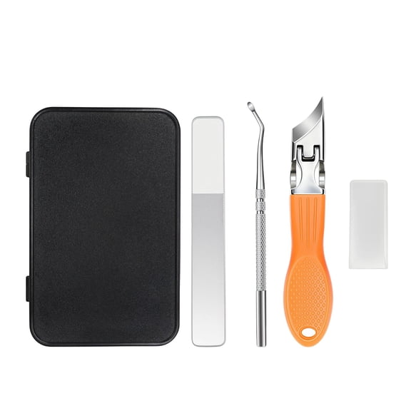 Orange Slanted Nail Clipper Set, 3.5 x 1.8 in / 8.8 x 4.5 cm Large Wide Jaw Opening Anti-Splash Ingrown Toenail Clipper with File & Case, Stainless Steel for Thick, Hard Nails, Men & Women