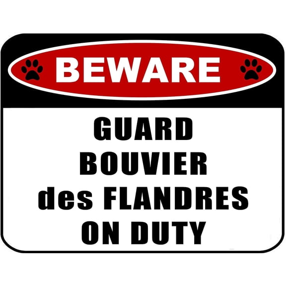 Beware Guard Bouvier des Flandres on Duty (v2) 11.5 inch x 9 inch Laminated Dog Sign