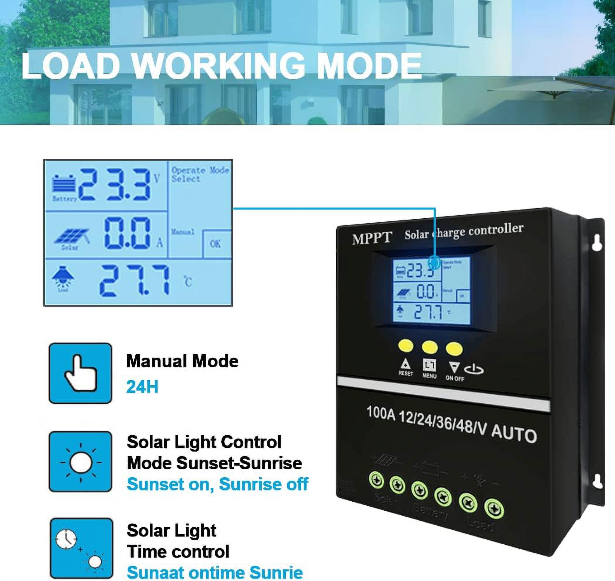 Régulateur Solaire MPPT 60A Ailao - 12V/24V/36V/48V Auto, Entrée Max 180V, écran LCD - Pour Installations Solaires Hors Réseau, Camping-car, Bateau