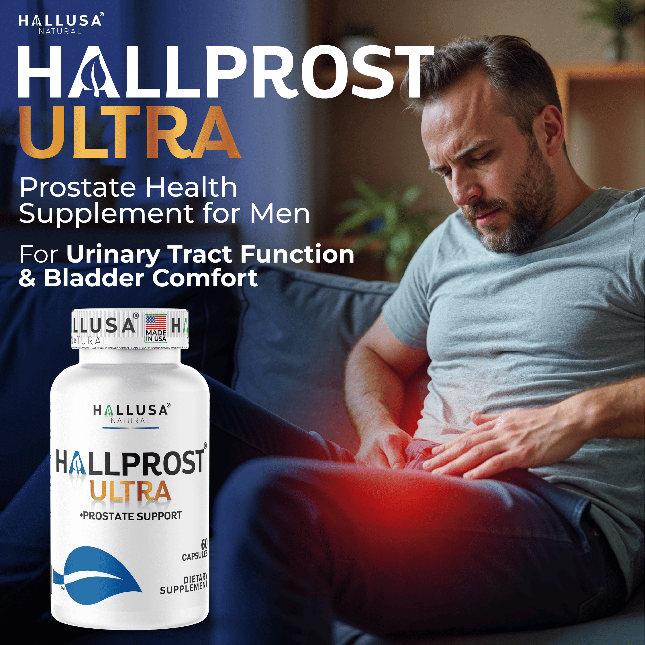 HALLPROST ULTRA Saw Palmetto Blend 1166 mg* Urinary Tract & Bladder Support, Prostate Health Supplement for Men with Lycopene, Pygeum, Pumpkin Seed, Zinc, Vitamin E, Magnesium, 60 capsules