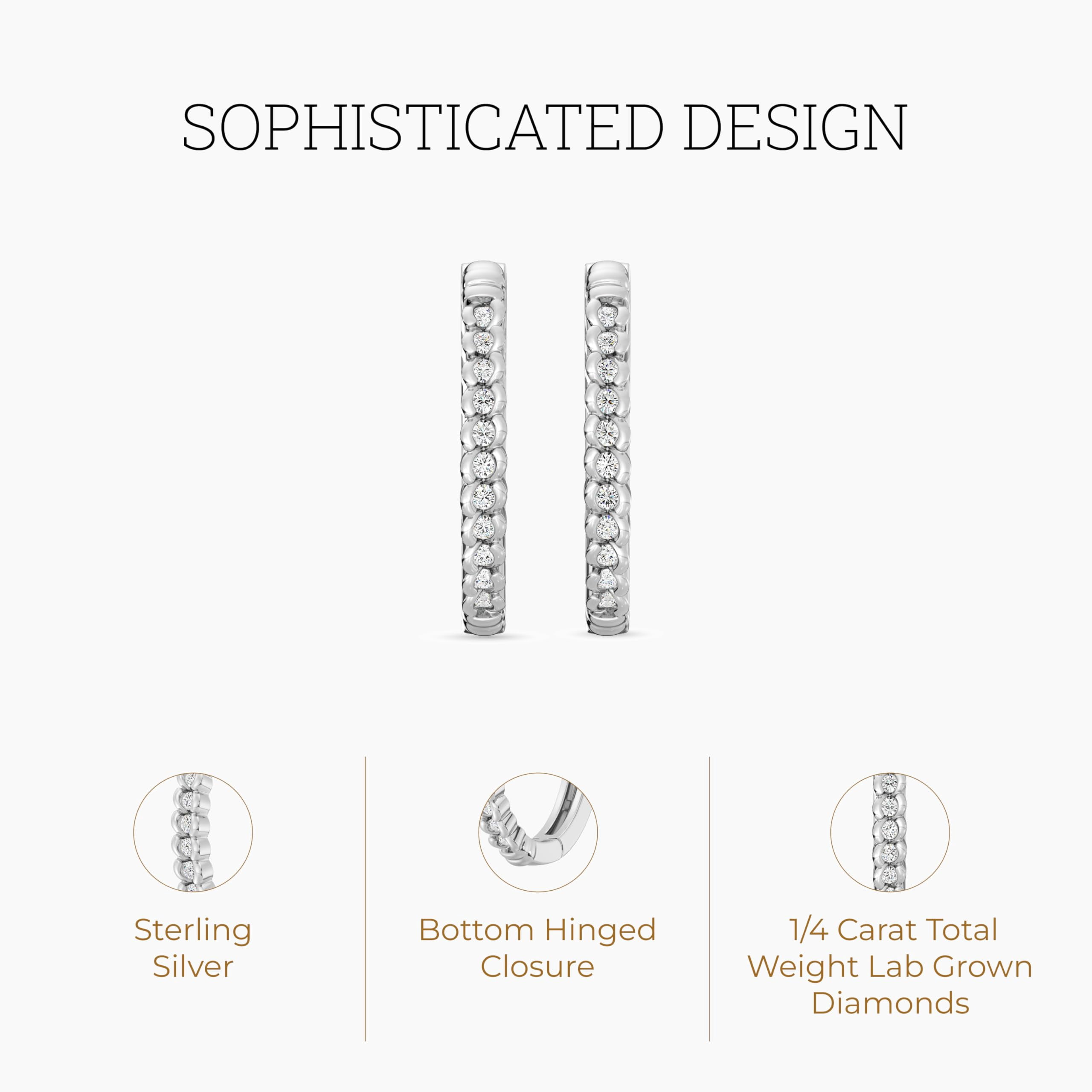 Gilded 1/4 Carat Total Weight Lab-Grown Diamond Round Hoop Earrings for Women in 925 Sterling Silver | Hypoallergenic Fine Jewelry | Hinged Closure | SI1 Clarity, F Color