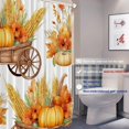 thumbnail image 2 of Cortina de ducha con decoración de cosecha del día de Acción de Gracias, carretilla con calabazas, flores, maíz, decoración de baño, anillos de plástico de fibra de poliéster, de secado rápido,, 2 of 4