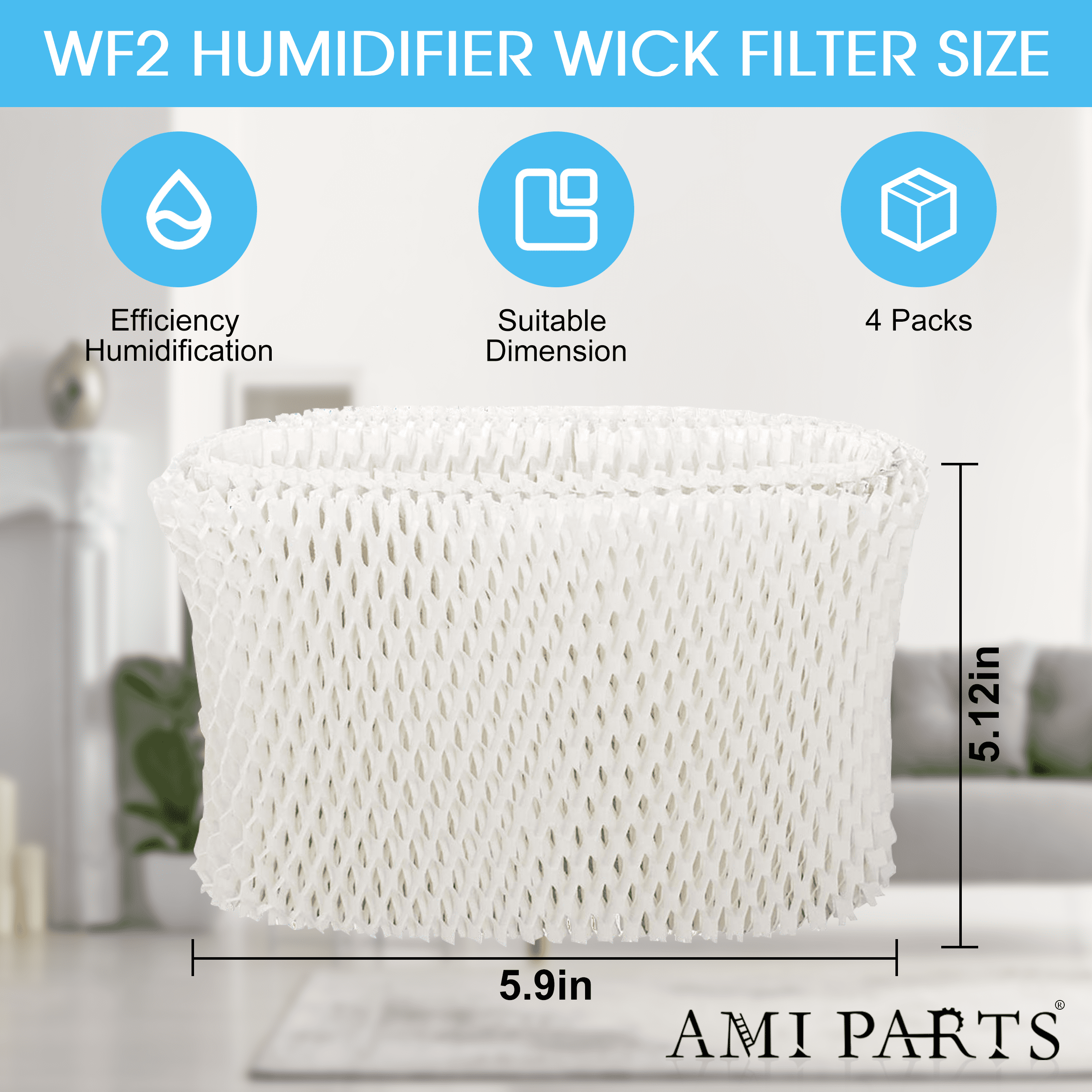 AMI PARTS Humidifier WF2 Wick Filter For Vicks V3100 V3500 Humidifier Filter, 4 Packs