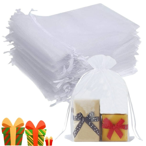 100Pcs Organza Bags 4"x6", Small Sheer Drawstring Jewelry Gifts Bags