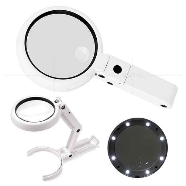 Lupa de 3,5X 10X con luz y soporte, nivel de lupa de mano plegable, capaz de trabajar de cerca, alimentado por USB
